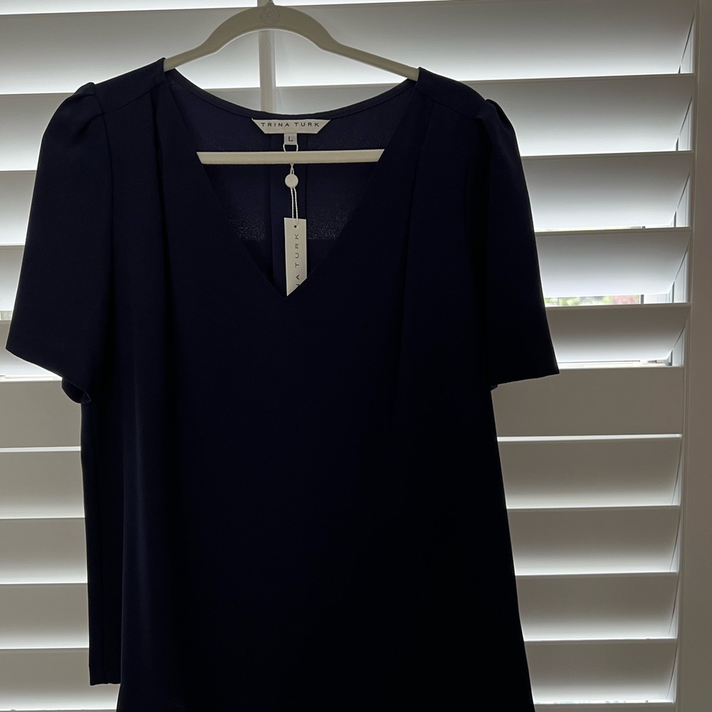 Trina Turk Elegant Navy V-Neck Top